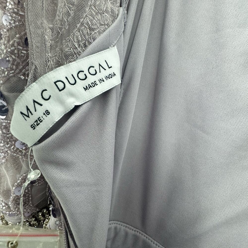 Mac Duggal Mesh Sequin Long Sleeve Belted Tea Dress Vintage Lilac Size 18 NWT - Picture 11 of 13
